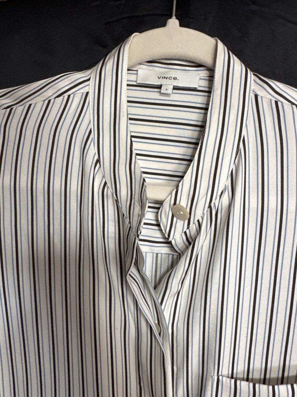 Vince Silk Blend Striped Band Collar Button Down Shirt Size S - Picture 4 of 9
